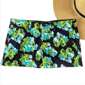Floral Women's Shorts Size 4 Navy Blue Green Casual Outdoor Cotton Vacation